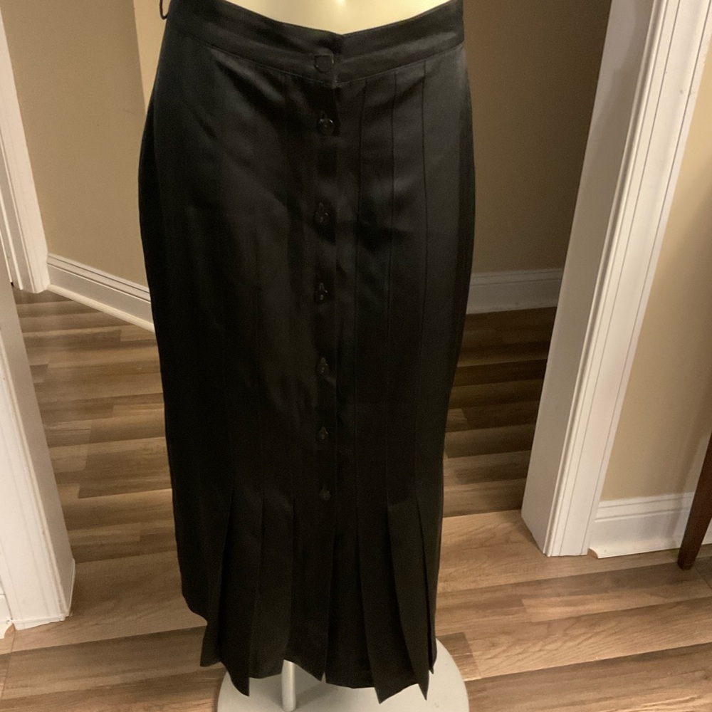 Vintage Sophisticated Black Button-Front Pencil Skirt